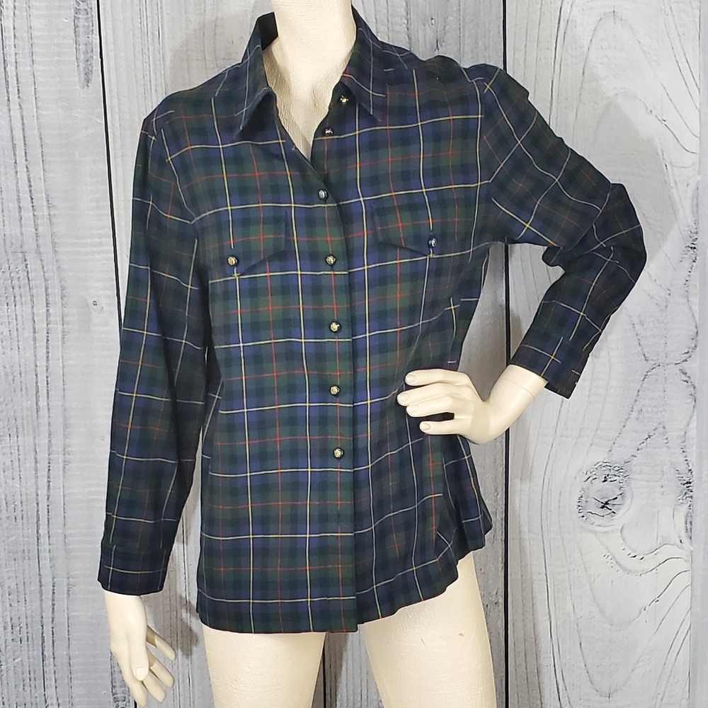 ❤ Escada blue, green, red, yellow plaid top sz. 36